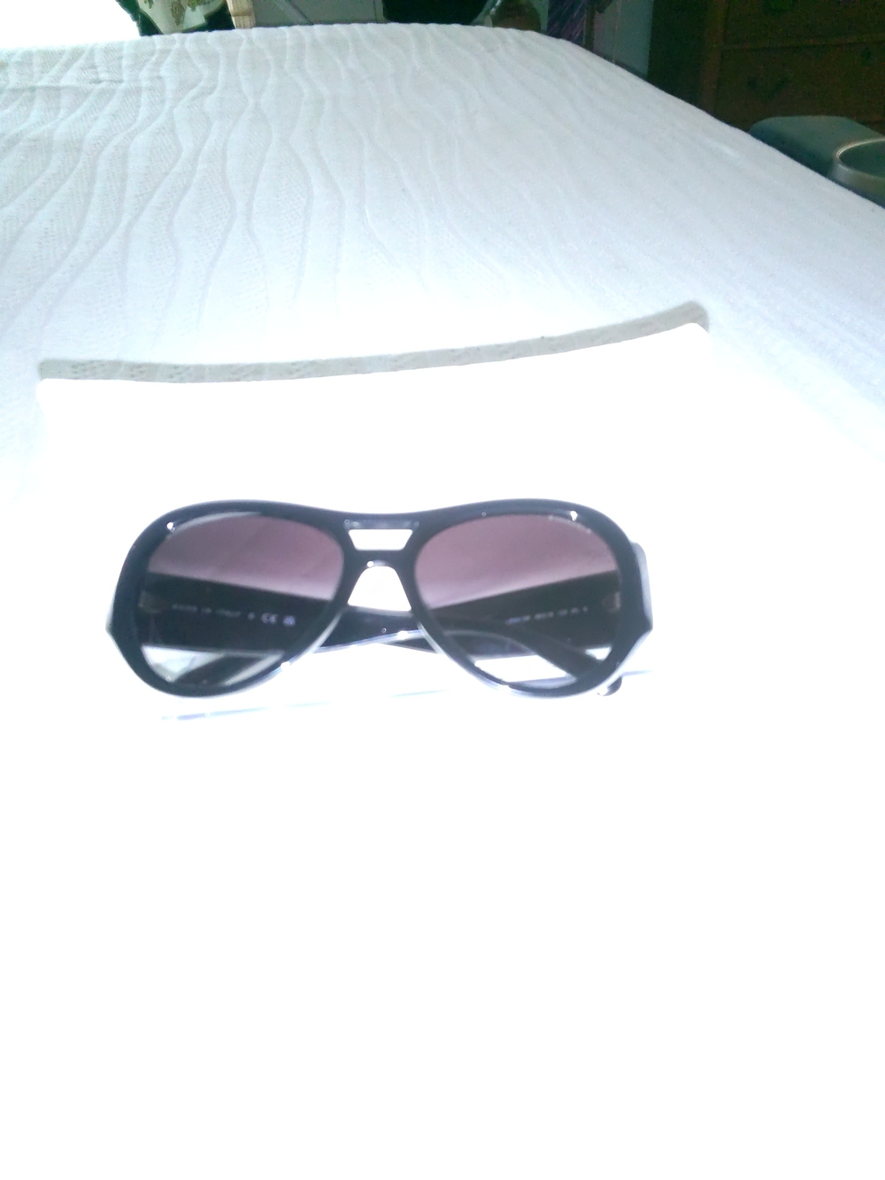 CHANEL Black Aviator Sunglasses with Purple Tint Lenses
